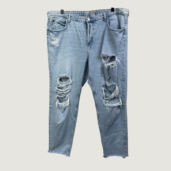 H&M Denim - H&M &Denim Boyfriend Jeans 18 Light Wash Distressed Grunge Streetwear 5856